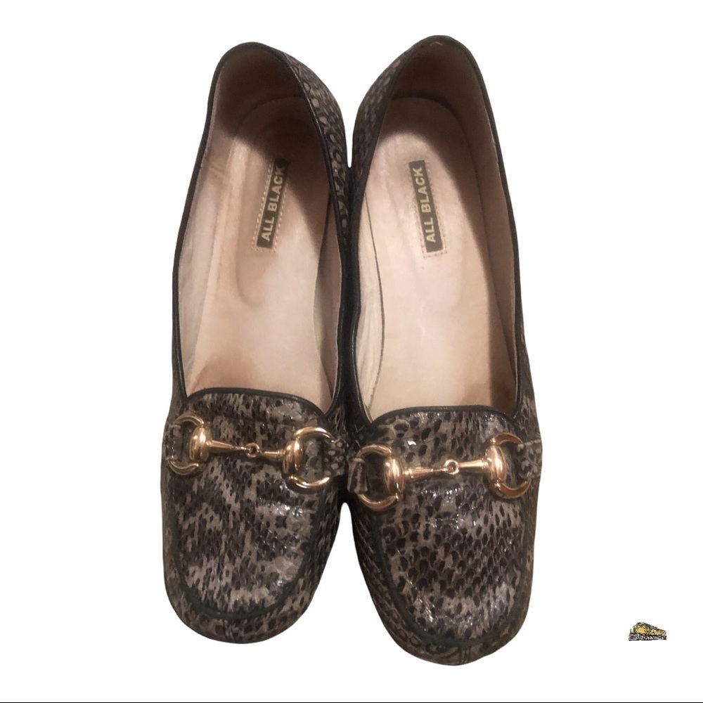 All Black Women’s Leather Leopard  Shoes  Size 37